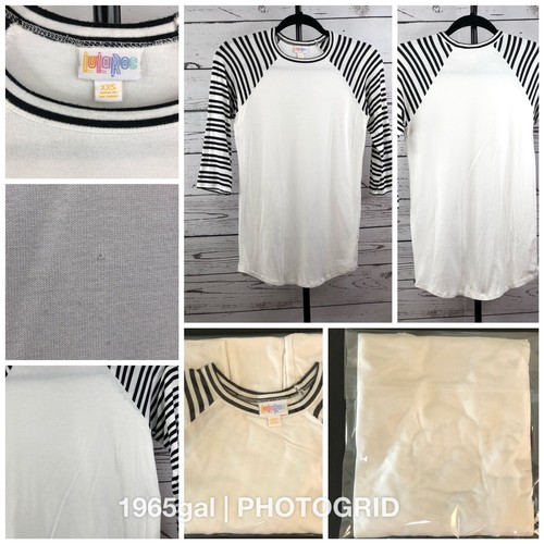 LuLaRoe Randy XXS Baseball Jersey Style Top Black White Striped Sleeves - Picture 4 of 5