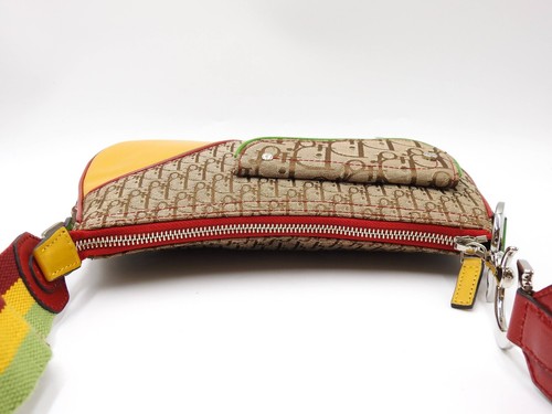 Christian Dior Trotter Rasta Saddle Crossbody Shoulder Bag Canvas Beige X-9275 - Picture 7 of 15