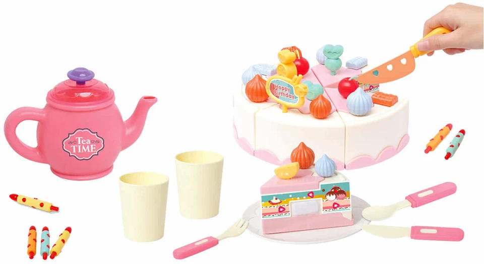 DIAKAKIS Luna Tee Service mit Torte Kuchen zum Schneiden Kinder Spiel-Set 39-tlg.