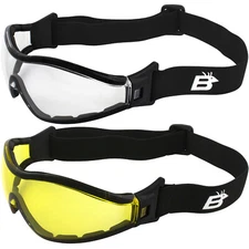 2  Birdz Boogie Foam Padded Black Safety Goggles Clear + Yellow Anti-Fog Lenses