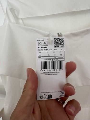 Vestido de mujer Zara talla grande UK 12 blanco con cinturón nuevo con etiquetas - Imagen 4 de 6
