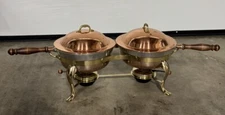 VTG Copper Dual Chafing Dish Fondue Pot MCM Ernest Sohn Creations NWIB Retro