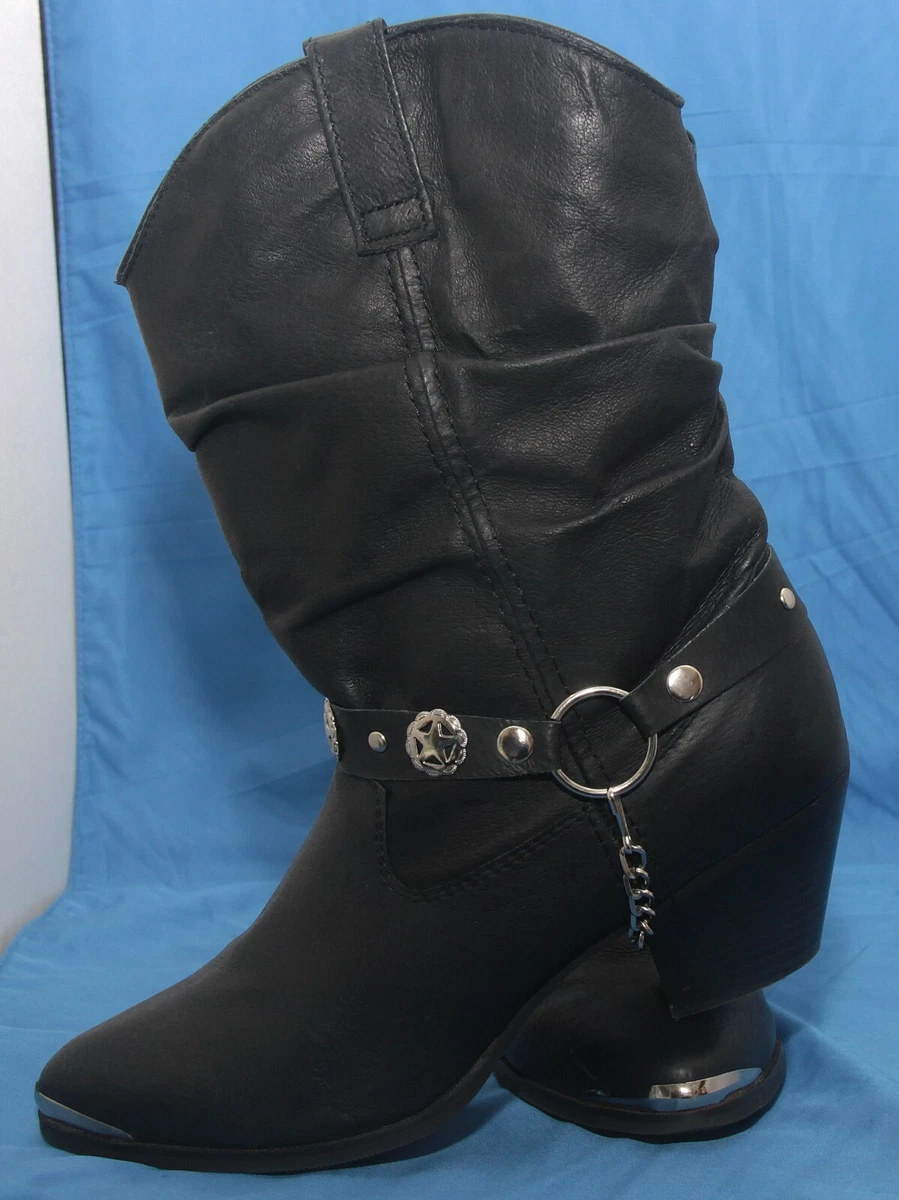 Dingo Womens Western Cowboy Boots Pigskin Slouch Harness Leather