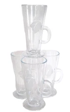 Set of 4 Courvoisier Cognac White Frosted Logo Clear Glass Handle Cocktail Glass