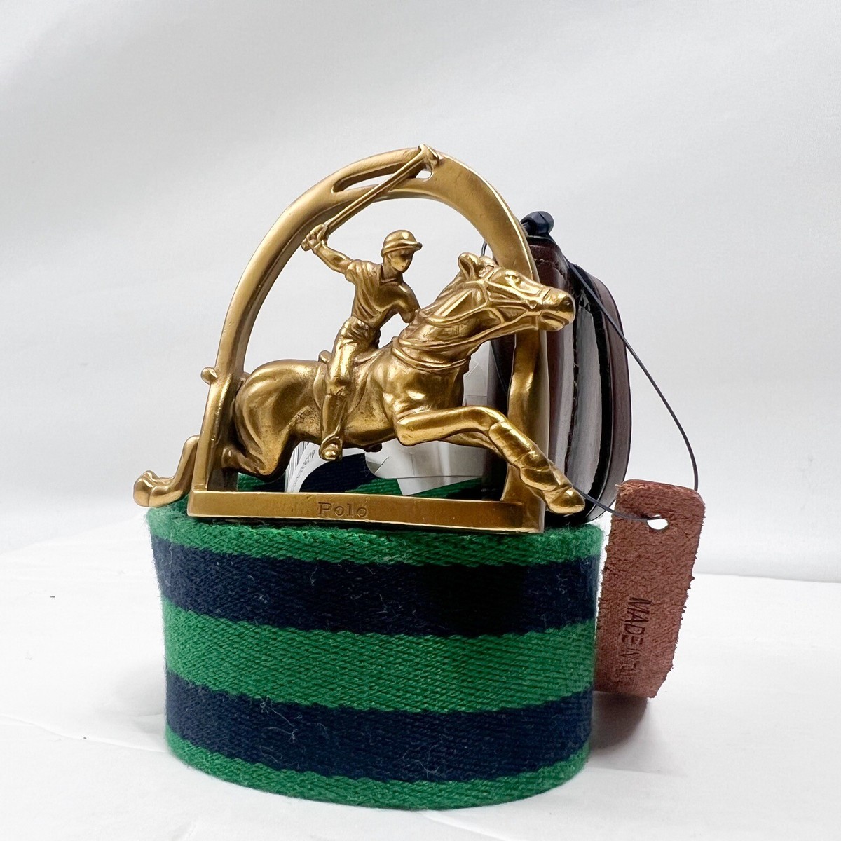 Polo Ralph Lauren EQUESTRIAN STIRRUP BUCKLE Stripe Belt Size 