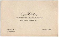 Vintage German Business Card: "The Expert For Electric Trains & High Class Toys"