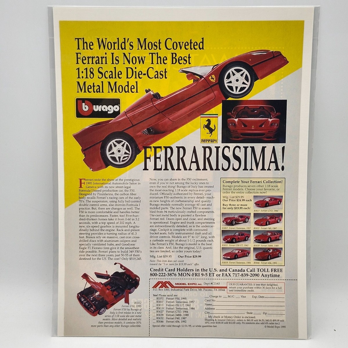 Bburago 1:18 Scale Die-Cast Metal Ferrari Model Magazine Print Ad