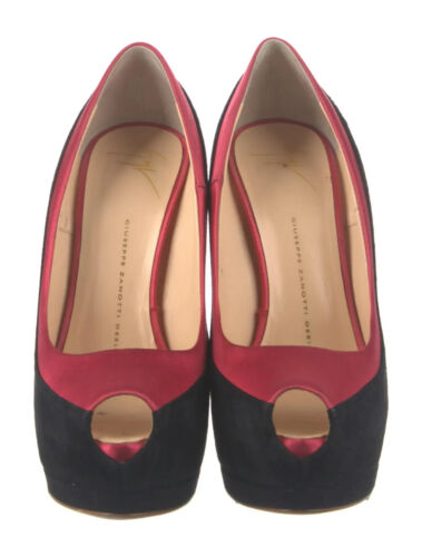 GIUSEPPE ZANOTTI Black Suede Colorblock Pattern Pumps SZ 8 IT 38 Very Good &Box - Picture 3 of 5