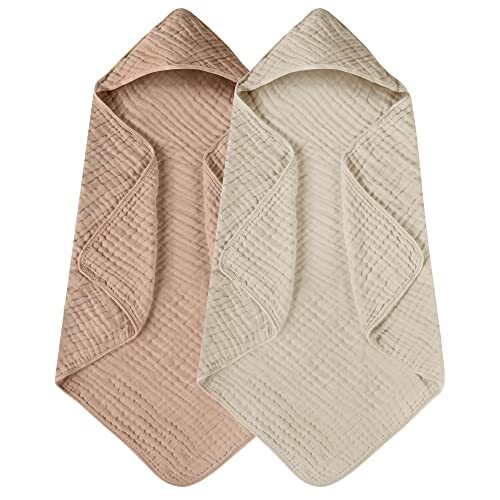 Hooded Baby Towels for Newborn 2 Pack 100% Muslin Cotton Baby Bath Towel with - Picture 2 of 7