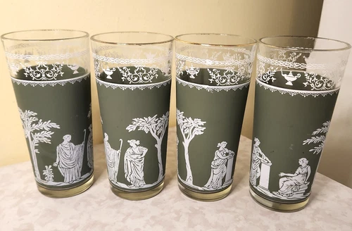 Wedgwood Jasperware Jeanette Green Hellenic Drinking Glasses SET OF 4 MCM  p5
