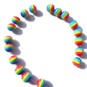 100 BEAUTIFUL  HIGH QUALITY PRETTY RAINBOW COLOURED STRIPED ROUND BEADS 8mm 