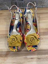 Sofft Marcela Multi-Colored Floral Peep Toe Slingback Espadrille Jute Wedges 8