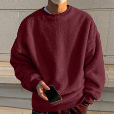 Men Sweatshirts Tops Men'S Solid Color Fashionable Casual Plush round Neck Hoodi