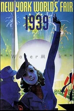 New York World's Fair 1939 Lady In Blue Vintage Poster Print World Exhibition