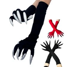 Halloween Costume Wolf Claws Gloves w/ Nails Props Long Fingernail Creepy Gloves