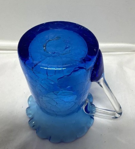Vaso ArtGlass soffiato a mano blu piccolo crepitio gemme vetro crepabile top - Foto 6 di 9