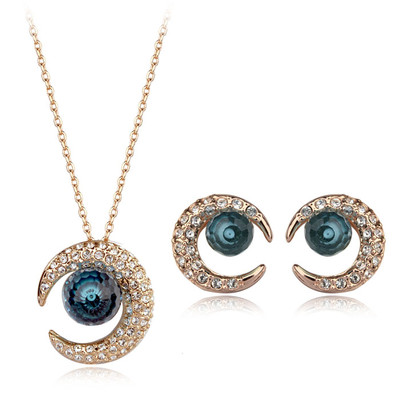  18K ROSE GOLD PLATED & GENUINE CZ & AUSTRIAN CRYSTAL NECKLACE & EARRING SET 