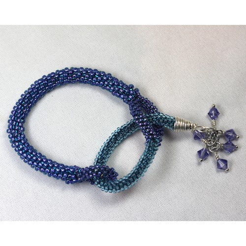 Kumihimo Bracelet-Blue AB w/Swarovski Tanzanite crystals & SS end caps & dangle - Picture 3 of 3