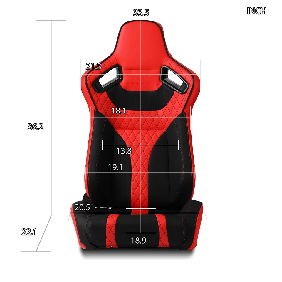 2x Universal Main Red + Black Side PVC Leather Reclinable Sport Racing Seats Foto 2 de 4