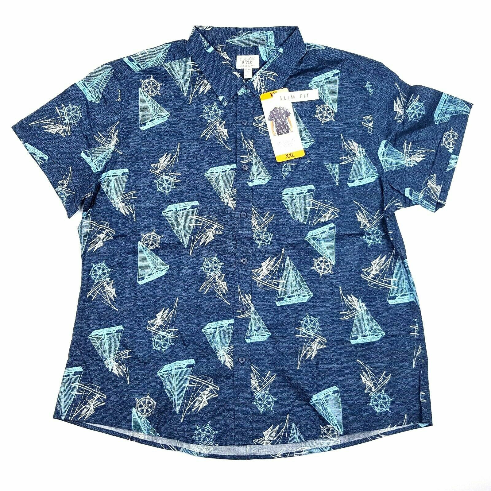 Мужская рубашка Hudson River Heritage Classics Slim Fit, синяя, XXL