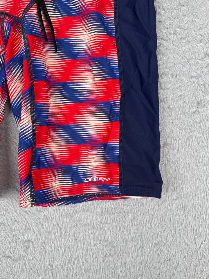 Shorts Dolfin Adulto 38 Azul Vermelho Jammer Maiô Mescla de Nylon Feito nos EUA - Imagem 2 de 4