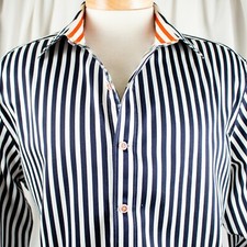 ROBERT GRAHAM New White Navy Blue Orange Striped Cotton Men Dress Shirt Size XL