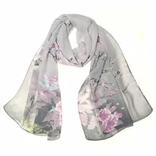 Wrapables Floral Bird Print Polyester and Silk Oblong Scarf, Twilight Dusk