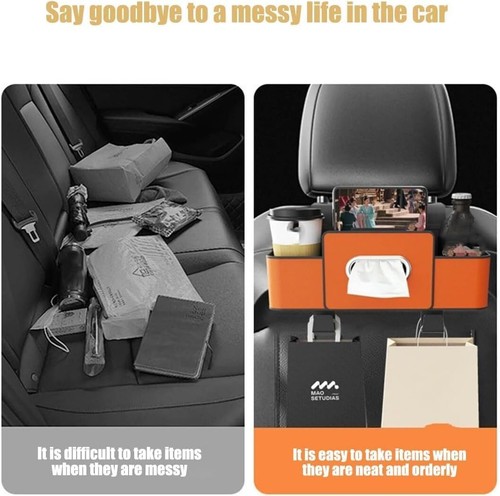 Car Multifunctional Seat Back Storage Box Tissue Holder Drink Cup Holder & Hooks - Picture 6 of 14