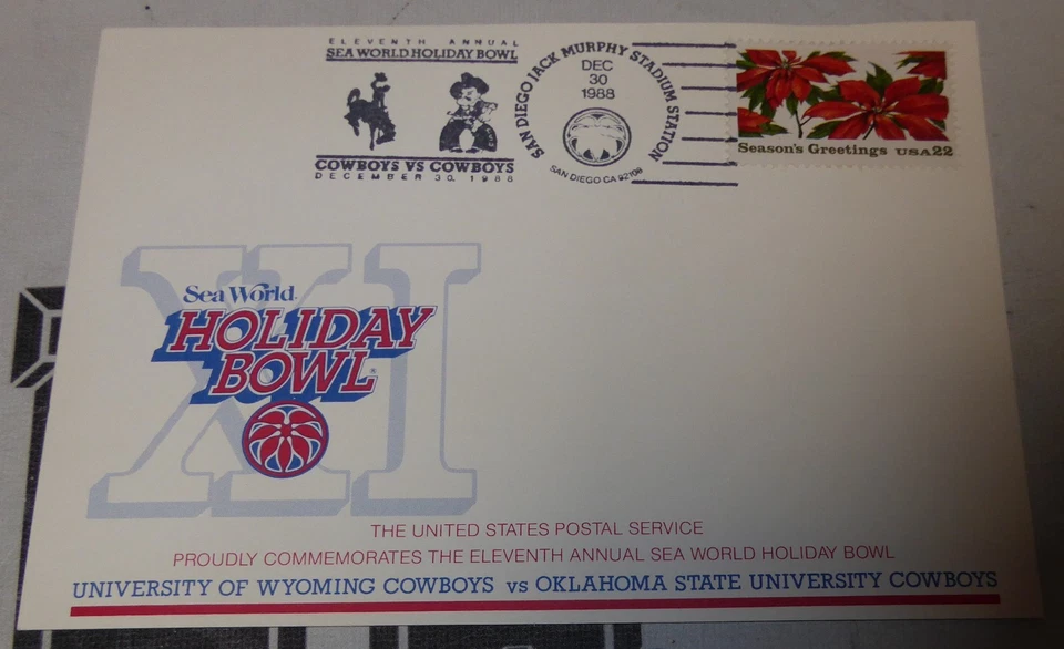Tarjeta postal del juego Holiday Bowl 1988 Barry Sanders Jugador Más Valioso Oklahoma State OSU vs Wyoming Foto 3 de 4