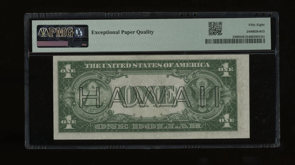 DBR 1935-A $1 Silver Hawaii SC Block Fr. 2300 PMG 58 EPQ Serial S40429178C - Image 2 of 2