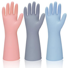 Rubber Kitchen Dishwashing Gloves - 3 Pairs Reusable Household Cleaning Gloves,