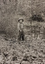 Vintage 1930 Photo of Cute Little Boy Dressed Cowboy Outfit Hat Chaps in Woods