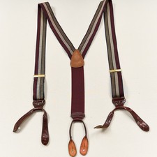 Trafalgar Suspenders Burgundy Stripe Ribbon Leather Button Braces England