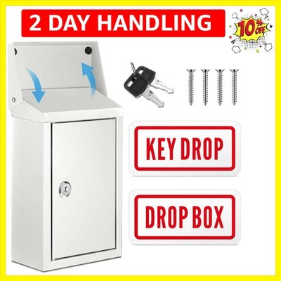 Metal Mount Wall Donation Box Key Lock Money Cash Drop Box with Top Slot and ...