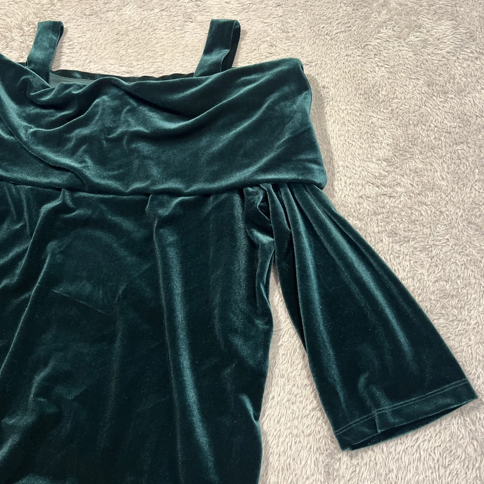 Blusa de terciopelo Chicos Travelers para mujer 3 16/18 verde sin hombros mangas 3/4 Foto 3 de 4