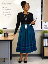 Pendleton Women Blue Green Purple Plaid Wool Pleated Midi Skirt Pockets Lined 8
