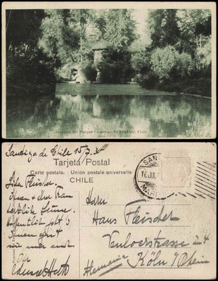 Postcard Santiago de Chile Jardines del Parque Cousiño 1930