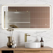Large Rectangular LED Mirror Touch Bathroom Demister Brushed Brass 1200x600mm