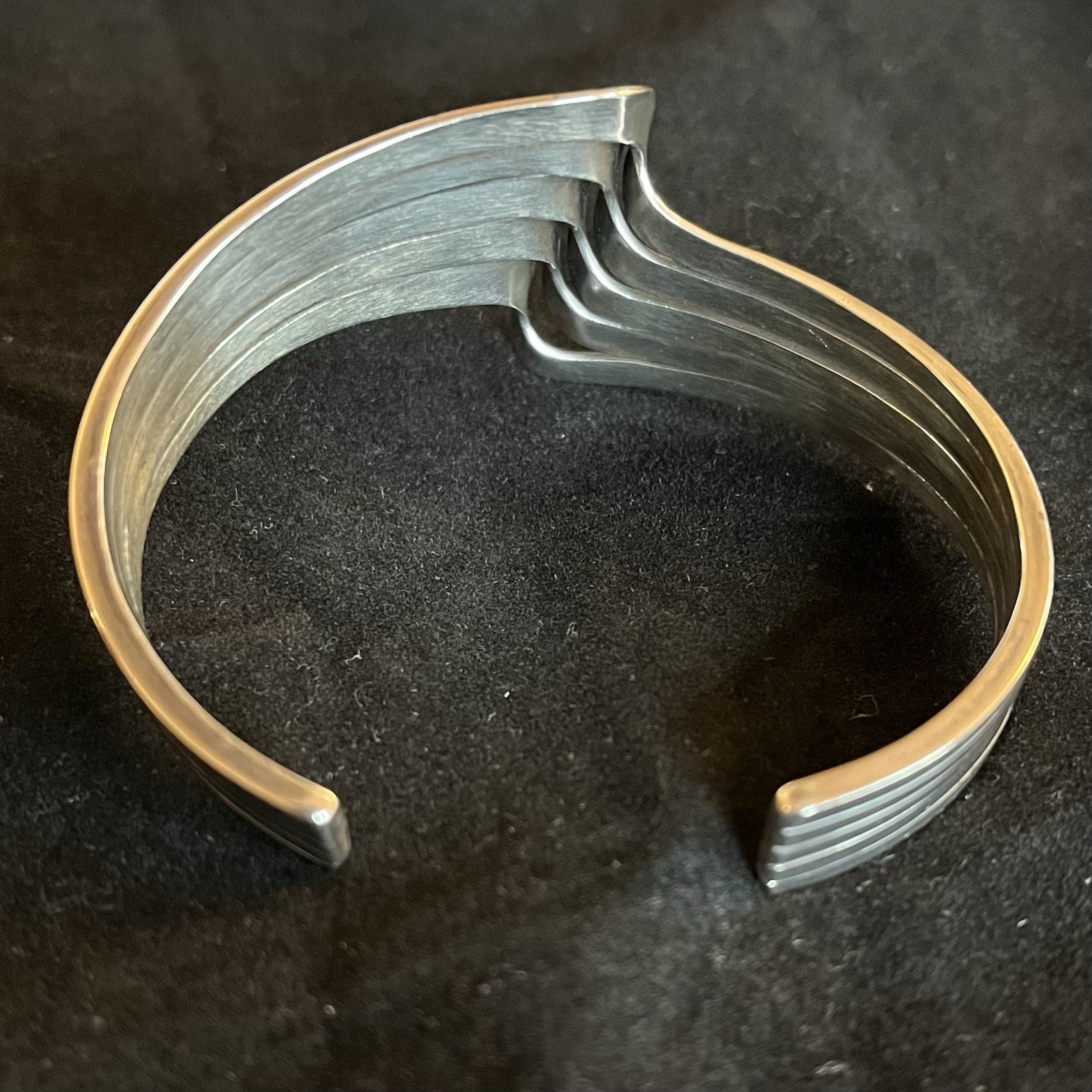 Sterling Silver Signed Wave Cuff Bracelet Modern … - image 5