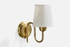Norwegian Designer, Wall Light, Brass, Fabric, Colombocreationz, 1950s