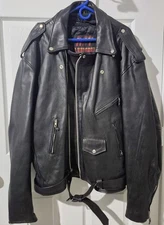 Hot Leathers Men’s Black Cowhide Motorcycle Jacket Size 54 XL Biker Moto Vintage