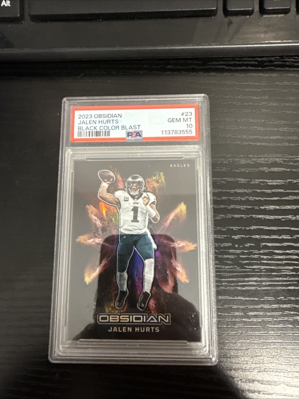 2023 PANINI OBSIDIAN BLACK COLOR BLAST #23 JALEN HURTS PSA 10