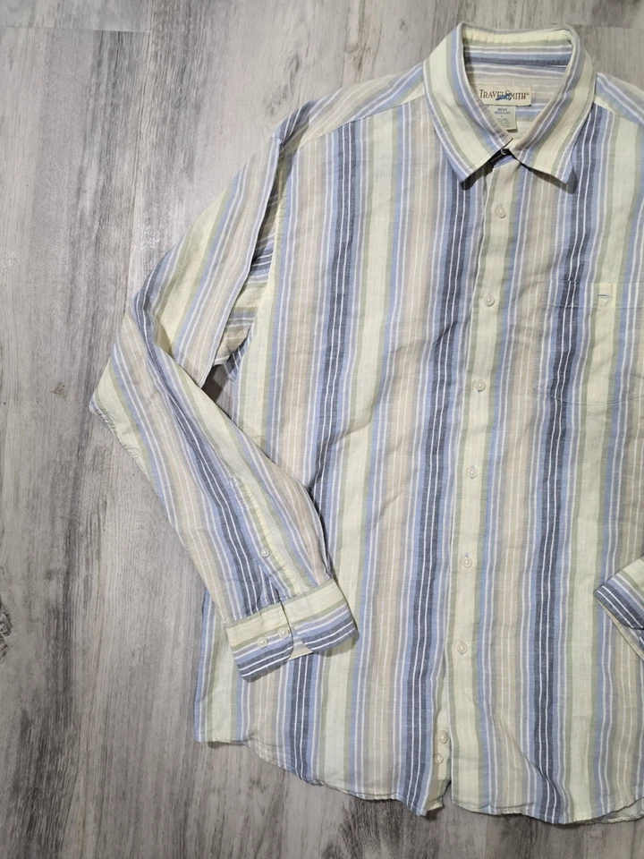 Camisa de Colección Travel Smith Mezcla de Lino Rayas Hombre Talla Grande Manga Larga Foto 4 de 4