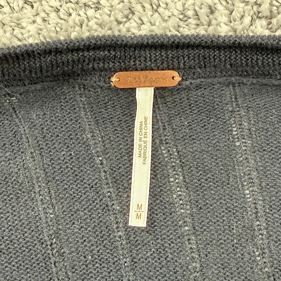 Cárdigan plumero Free People para mujer M azul marino lino boho acanalado grunge frente abierto Foto 2 de 4