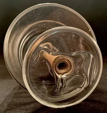 Antique CLEAR GLASS BUTTER MOLD / COOKIE PRESS-COW DESIGN-Wooden Wood Handle