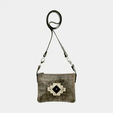 American West Womens Navajo Soul Distressed Charcoal Brown Leather Crossbody