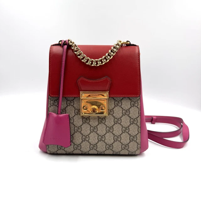 10.23 013 Gucci Multicolor Calfskin Beige GG Supreme Canvas Padlock Backpack