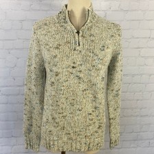 Croft  Barrow Small Cream Blue Brown Knit Quarter Zip Sweater