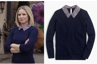 ASO Eleanor The Good Place J Crew Tippi Liberty Sweater Womens XXS Blue Preppy