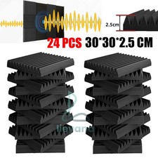 24 Pcs Acoustic Wall Panels Studio Sound Noise Proofing Insulation Foam Black
